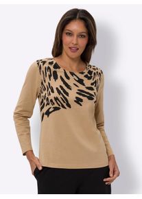 Classic Basics Damen Langarmshirt "Langarm-Shirt", beige, Gr. 40, gemustert, animal-print, bedruckt, 100% Baumwolle, Shirts