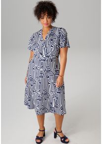 ANISTON PLUS Damen Jerseykleid, blau, feminin, Gr. 54, gemustert, Jersey, Obermaterial: 95% Polyester, 5% Elasthan, Kleider, mit V-Ausschnitt in
