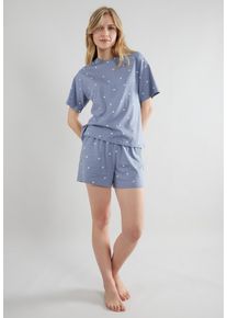 Tom Tailor Damen Shorty "Charlotte", Gr. 46, blau, Single Jersey, Obermaterial: 100% Baumwolle, casual, Homewear-Sets, Allover gepunktet