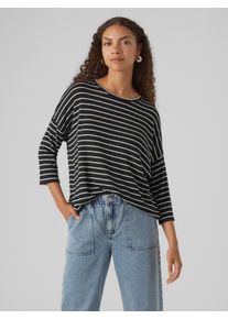 Véro Moda VERO MODA Damen Rundhalspullover "VMBRIANNA 3/4 PULLOVER BOO REP", schwarz-weiß, modisch, Gr. S, gestreift, Feinstrick, Obermaterial: 58% Viskose,