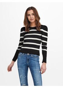 Only Damen Strickpullover "ONLSALLY L/S PUFF PULLOVER KNT NOOS", schwarz, modisch, Gr. M, gestreift, Strick, Obermaterial: 100% Polyester, Pullover