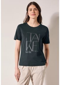 Cecil Damen Print-Shirtslate khaki, casual, Gr. XS, unifarben, bedruckt, Jersey, Obermaterial: 100% Baumwolle, Shirts, mit Artwork
