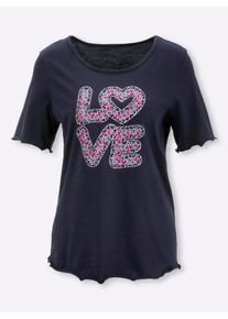 Classic Basics Damen Kurzarmshirt "Kurzarm-Shirt", blau, Gr. 44, gemustert, bedruckt, mehrfarbig, 90% Baumwolle, 10% Polyester, 100% Baumwolle, Shirts