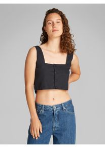 Damen Crop-Top "SOFT LINEN TOP", schwarz, casual, Gr. XS, Calvin Klein Jeans, unifarben, Web, Obermaterial: 61% Baumwolle, 39% Leinen, Tops, mit