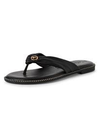 Tamaris Damen Dianette, Gr. 36, schwarz, Leder, modisch, Schuhe, Zehentrenner, Sommerschuh mit glänzenden Nieten am Sohlenrand