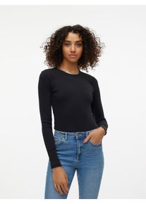 Véro Moda VERO MODA Damen Langarmshirt "VMCHLOE LS SHORT TOP JRS NOOS", schwarz, modisch, Gr. XS, unifarben, Feinripp, Obermaterial: 95% Baumwolle, 5%