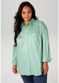 ANISTON PLUS Damen Hemdbluse, grün, modisch, Gr. 48, gestreift, Web, Obermaterial: 52% Polyester, 48% Viskose, Blusen, in 2 unterschiedlichen