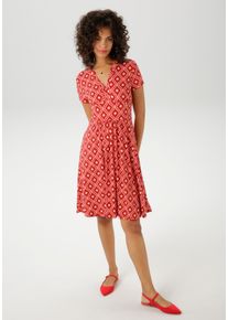 Aniston CASUAL Damen Sommerkleid, rot, feminin, Gr. 46, bedruckt, gemustert, Single Jersey, Obermaterial: 95% Viskose, 5% Elasthan, Kleider, mit