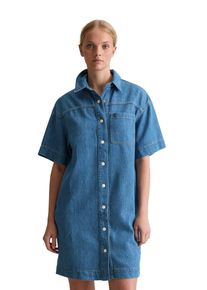 Marc O'Polo Damen Hemdblusenkleid "mit recyeltem Leinen-Garn", blau, Gr. L, MARC O'POLO DENIM, unifarben, Obermaterial: 47% Baumwolle, 33% Lyocell, 20% Leinen,