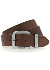 Mustang Damen Ledergürtel, braun, casual,modisch,klassisch, Gr. 110, Rindsleder, Gürtel, Dornschließe aus geschwärztem Silber, mit Logo-Schriftzug,