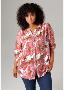 ANISTON PLUS Damen Longbluse, bunt, modisch, Gr. 48, geblümt, gemustert, Web, Obermaterial: 100% Viskose, Blusen, mit Häkelapplikation entlang der
