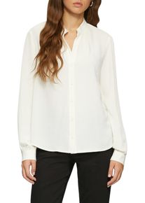 QS Damen Langarmbluse, weiß, casual, Gr. 38, unifarben, Obermaterial: 100% Polyester, Blusen, mit Raffung am Stehkragen