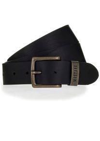 Mustang Damen Ledergürtel, schwarz, klassisch,casual, Gr. 85, unifarben, Rindsleder, Gürtel, Schnalle altmessingfarben, Logo auf der Metall-Schlaufe,