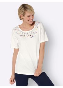 Classic Basics Damen Kurzarmshirt "Rundhals-Shirt", blau, Gr. 52, geblümt, gemustert, mehrfarbig, 100% Baumwolle, Shirts