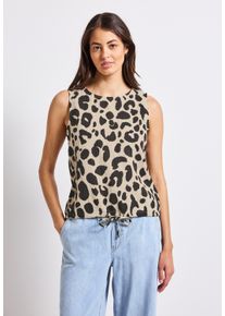 Street One Damen Blusentopcoastal beige, casual, Gr. 42, bedruckt, Web, 100% Baumwolle, Blusen, im Leo Design