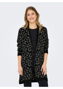 Only Damen Strickjacke "ONLJADE ANIMAL AO LS CARDIGAN RP KNT"schwarz pattern:medium grau melange leo, modisch, Gr. L, Strick, Obermaterial: 81%