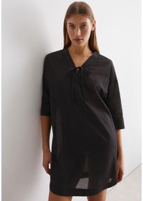 Marc O'Polo MARC O'POLO Damen Strandkleid, schwarz, casual, Gr. XS, unifarben, Web, Obermaterial: 100% Polyester, Kleider, leichtes Tunika-Kleid, seitliche