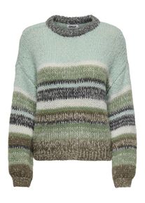 Only Damen Rundhalspullover "ONLALYSSA L/S LIFE O-NECK CC KNT", grau, modisch, Gr. L, gestreift, Strick, Obermaterial: 100% Polyester, Pullover