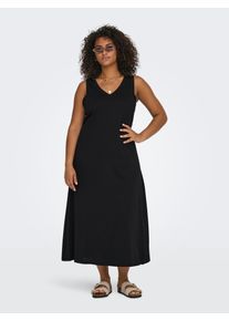 Only CARMAKOMA Damen Shirtkleid "CARMAY LIFE S/L CALF V-NECK DRESS JRS", schwarz, modisch, Gr. L, unifarben, Jersey, Obermaterial: 100% Baumwolle,