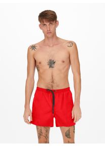 Only & Sons ONLY & SONS Herren Badeshorts "ONSTED LIFE SWIM SHORT GW 1832", rot, modisch, Gr. M, unifarben, Web, Polyester, Badehosen