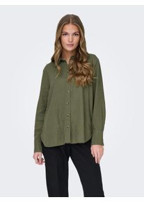 Jacqueline de Yong JDY Damen Hemdbluse "JDYSAY L/S LINEN LOOSE SHIRT WVN NOOS", grün, modisch, Gr. L, unifarben, Web, Obermaterial: 55% Leinen, 45% Viskose, Blusen