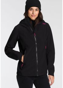 CMP Damen Softshelljacke "WOMAN JACKET FIX HOOD", schwarz, sportlich, Gr. 42, unifarben mit Farbeinsatz, Softshell, Obermaterial: 100% Polyester,