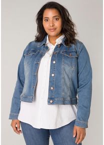 Damen Jeansjacke "BAS-Yamila", blau, casual, Gr. 48, Base Level Curvy, leichte Abriebeffekte, Denim/Jeans, Obermaterial: 98% Baumwolle, 2% Elasthan,