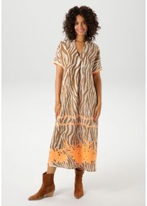 Aniston CASUAL Damen Sommerkleid, braun, modisch, Gr. 36, bedruckt, gemustert, Web, Obermaterial: 100% Viskose, Kleider, mit Zebrastreifen und