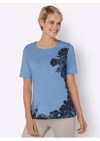 Classic Basics Damen Kurzarmshirt "Shirt", blau, Gr. 42, geblümt, gemustert, 100% Baumwolle, Shirts