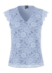 Pieces Damen Spitzentop "PCOLLINE SL LACE V-NECK TOP WVN NOOS", blau, modisch, Gr. XS, unifarben, Spitze, Obermaterial: 90% Nylon, 10% Elasthan, Tops