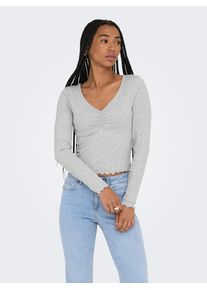 Only Damen Langarmshirt "ONLBETTY L/S V-NECK TOP CC JRS", grau, modisch, Gr. XS, unifarben, Jersey, Obermaterial: 95% Baumwolle, 5% Elasthan, Shirts