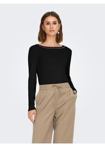 Only Damen Strickpullover "ONLVENICE LIFE LS PEARL O-NECK CC KNT"schwarz detail:weiß pearls, modisch, Gr. XS, unifarben, Strick, Obermaterial: 82%
