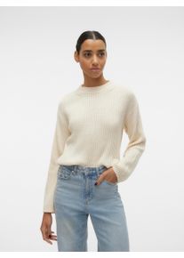 Véro Moda VERO MODA Damen Rundhalspullover "VMHILDE LS O-NECK SHORT PULLOVER NOOS", beige, modisch, Gr. L, unifarben, Strick, Obermaterial: 60% Baumwolle, 40%