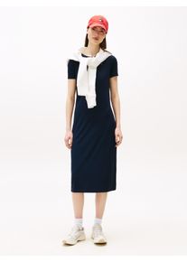 Tommy Jeans Damen Jerseykleid, blau, casual, Gr. S, unifarben, Jersey, Obermaterial: 60% Polyester, 33% Viskose, 7% Elasthan, Kleider, mit gerippter