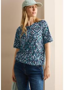 Cecil Damen T-Shirt, blau, casual, Gr. XS, bedruckt, Jersey, Obermaterial: 65% Polyester, 35% Viskose, Shirts, mit All-Over Print