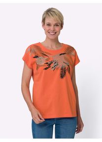 Classic Basics Damen Kurzarmshirt "Kurzarm-Shirt", orange, Gr. 54, gemustert, mehrfarbig, 100% Baumwolle, Shirts