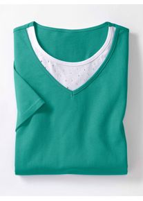Classic Basics Damen Kurzarmshirt "2-in-1-Shirt", grün, Gr. 38, unifarben, 100% Baumwolle, Shirts