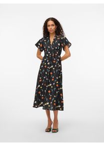 Véro Moda VERO MODA Damen Sommerkleid "VMFLORA OLGA SS 7/8 DRESS WVN GA"schwarz aop:olga, modisch, Gr. M, bedruckt, Web, Obermaterial: 75% Viskose, 20%