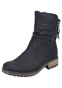 Rieker Damen Winterstiefelette, Gr. 41, schwarz, Nubuklederimitat, unifarben, klassisch, Schuhe, Winterboots, slouchy Schaft, Blockabsatz in schmaler