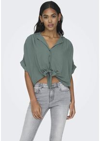 Only Damen Kurzarmbluse "ONLPAULA LIFE S/S TIE SHIRT WVN NOOS", grün, modisch, Gr. XS, unifarben, Web, Obermaterial: 100% Viskose, Blusen