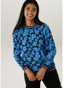 Damen Shirtbluse, bunt, casual, Gr. 44, Aniston SELECTED, gemustert, geblümt, Cru00eape, Obermaterial: 97% Polyester, 3% Elasthan, Blusen, mit