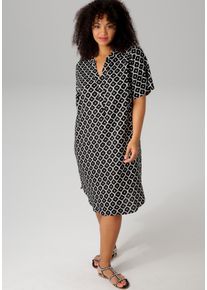 ANISTON PLUS Damen Blusenkleid, schwarz-weiß, modisch, Gr. 42, Web, Obermaterial: 100% Viskose, Kleider, in trendigen Druck