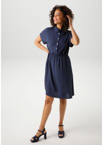 Aniston CASUAL Damen Sommerkleid, blau, casual, Gr. 42, unifarben, Strukturmuster, Cru00eape, Web, Obermaterial: 100% Polyester, Kleider, mit