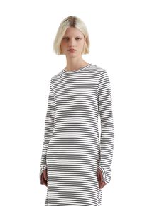 Marc O'Polo Damen Maxikleid, schwarz, casual, Gr. L, MARC O'POLO DENIM, gestreift, Rippware, Jersey, Obermaterial: 96% Baumwolle, 4% Elasthan, Kleider, mit
