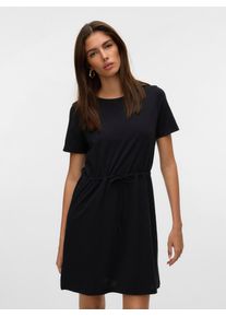 Véro Moda VERO MODA Damen Shirtkleid "VMLUNA SS SHORT STRING DRESS JRS NOOS", schwarz, modisch, Gr. M, unifarben, Jersey, Obermaterial: 50% Baumwolle, 50%
