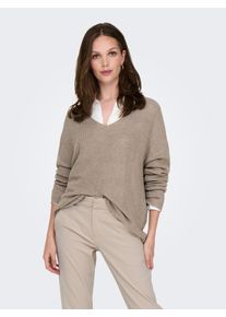 Only Damen Strickpullover "ONLLECIA LIFE LS LOOSE V-NECK CC KNT"string detail:melange, modisch, Gr. XL, meliert, Strick, Obermaterial: 50% Viskose,