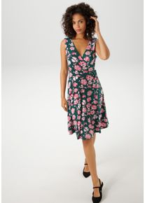 Aniston CASUAL Damen Sommerkleid, grün, feminin, Gr. 42, bedruckt, geblümt, Single Jersey, Obermaterial: 95% Viskose, 5% Elasthan, Kleider, mit
