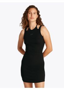 Tommy Jeans Damen Minikleid "TJW TIE DETAIL GMD SCRIPT DRESS", schwarz, casual, Gr. XL, unifarben, Rippware, Obermaterial: 95% Baumwolle, 5%