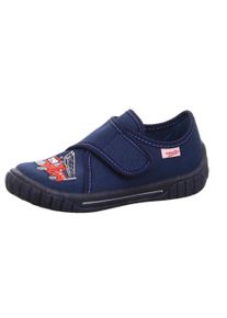 Superfit Kinder Hausschuh "Bill WMS: Mittel", Gr. 37, blau, Textil, bestickt, casual, Schuhe, Kindergarten Schuh im Jeans-Look, Größenschablone zum