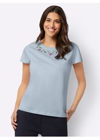 Classic Basics Damen Kurzarmshirt "Rundhals-Shirt", blau, Gr. 48, geblümt, gemustert, mehrfarbig, 100% Baumwolle, Shirts